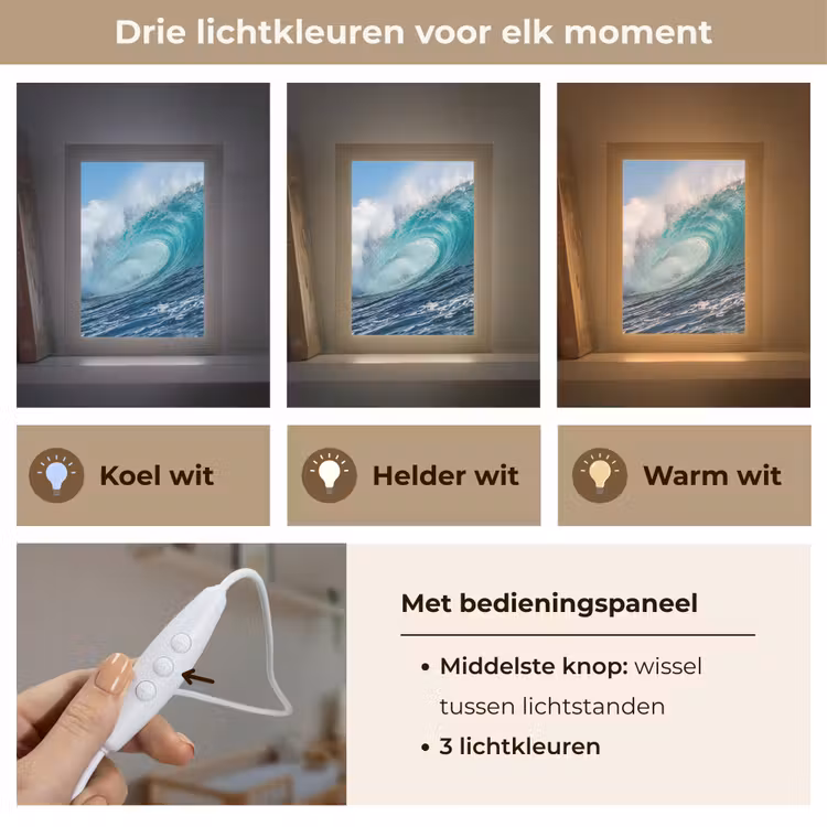 Golf - Oceaan - Water - Dynamisch - Blauw Light Box met kabel (Wandlamp) klein -USP_lichtkleurNL