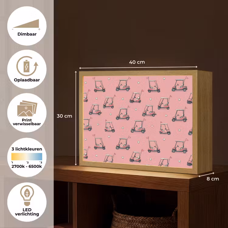 Golfkar - Retro - Roze Light Box met batterij (Wandlamp) middel 907 -USP_websiteoverzichtNL