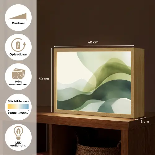 Golven - Abstract - Lichtgroen - Sierlijk Light Box met batterij (Wandlamp) middel -USP_websiteoverzichtNL