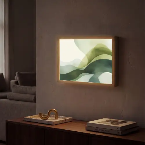 Golven - Abstract - Lichtgroen - Sierlijk Light Box met batterij (Wandlamp) middel -sfeer1