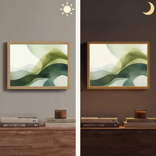 Golven - Abstract - Lichtgroen - Sierlijk Light Box met batterij (Wandlamp) middel -sfeer3