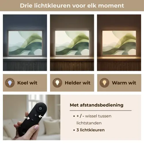 Golven - Abstract - Lichtgroen - Sierlijk Light Box met batterij (Wandlamp) middel -USP_lichtkleurNL
