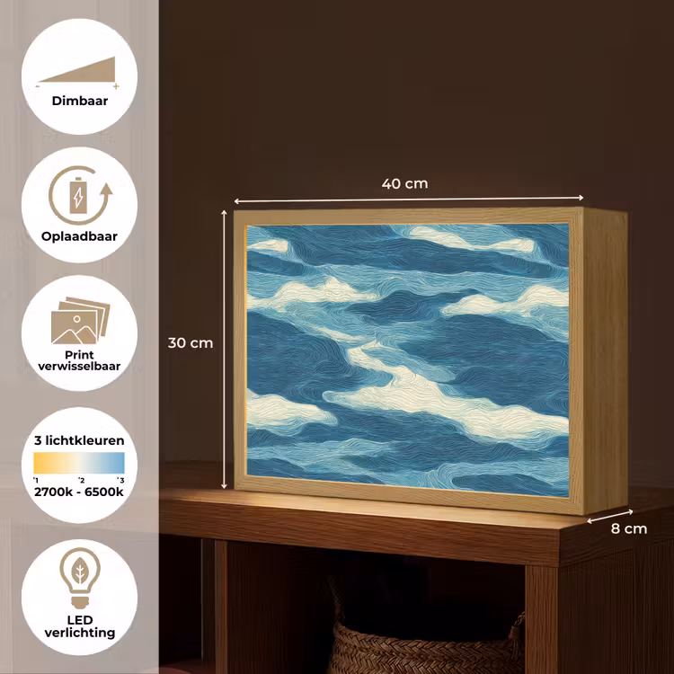 Golven - Abstract - Patroon - Blauw - Wit Light Box met batterij (Wandlamp) middel 907 -USP_websiteoverzichtNL