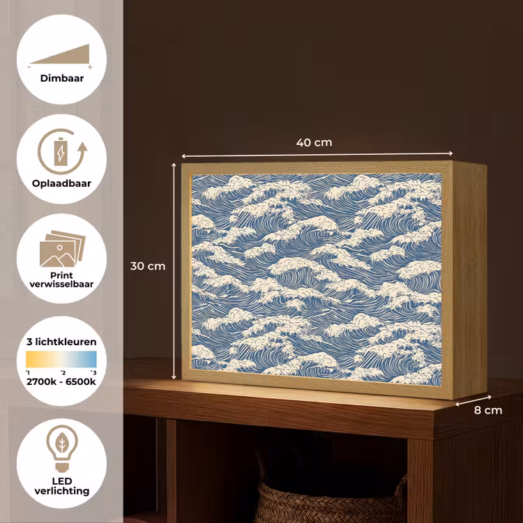 Golven - Klassiek - Blauw Light Box met batterij (Wandlamp) middel 907 -USP_websiteoverzichtNL