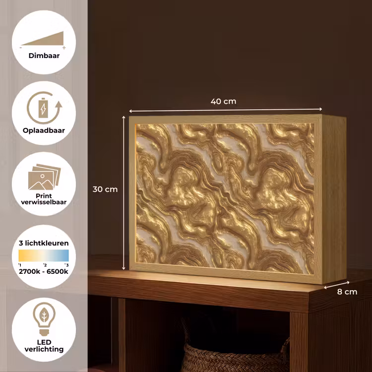 Golven - Organisch - Goud - Crème Light Box met batterij (Wandlamp) middel 907 -USP_websiteoverzichtNL
