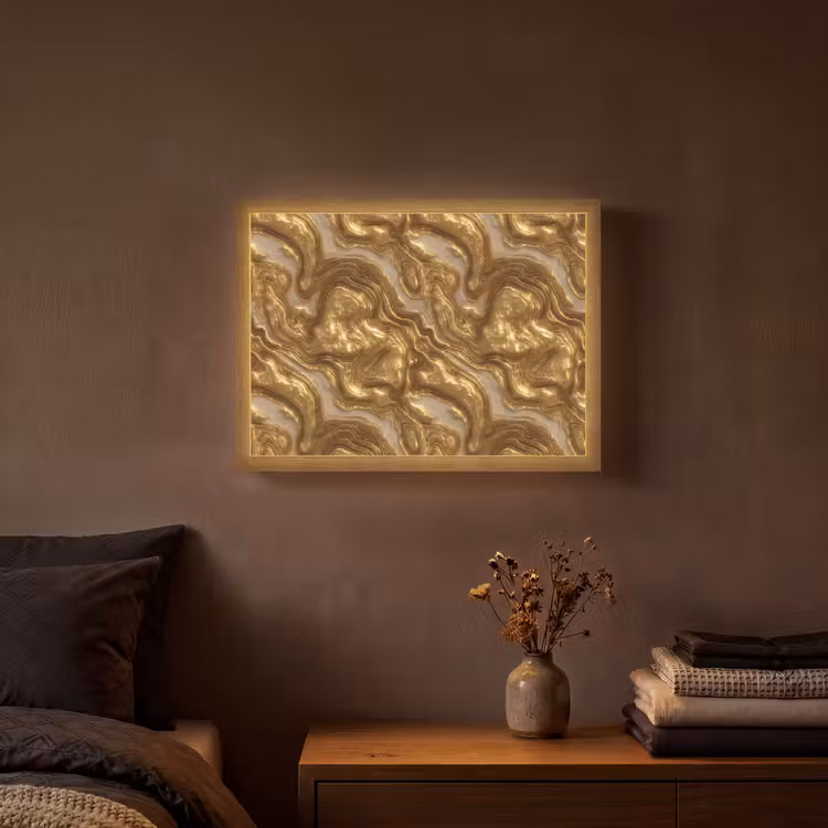 Golven - Organisch - Goud - Crème Light Box met batterij (Wandlamp) middel 907 -sfeer4