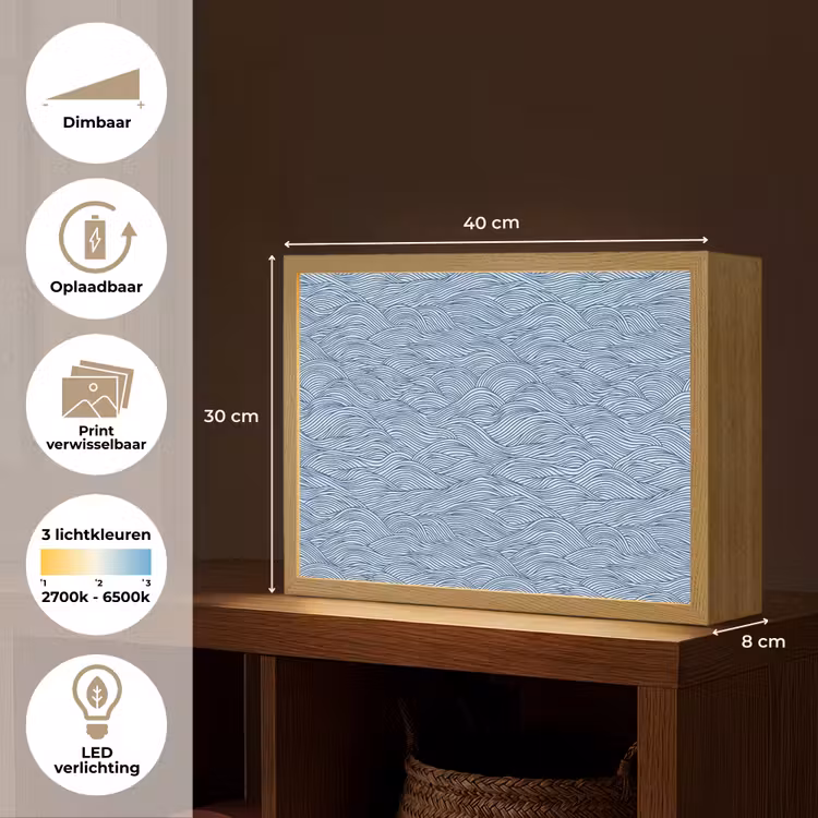 Golven - Ritmisch - Blauw Light Box met batterij (Wandlamp) middel 907 -USP_websiteoverzichtNL