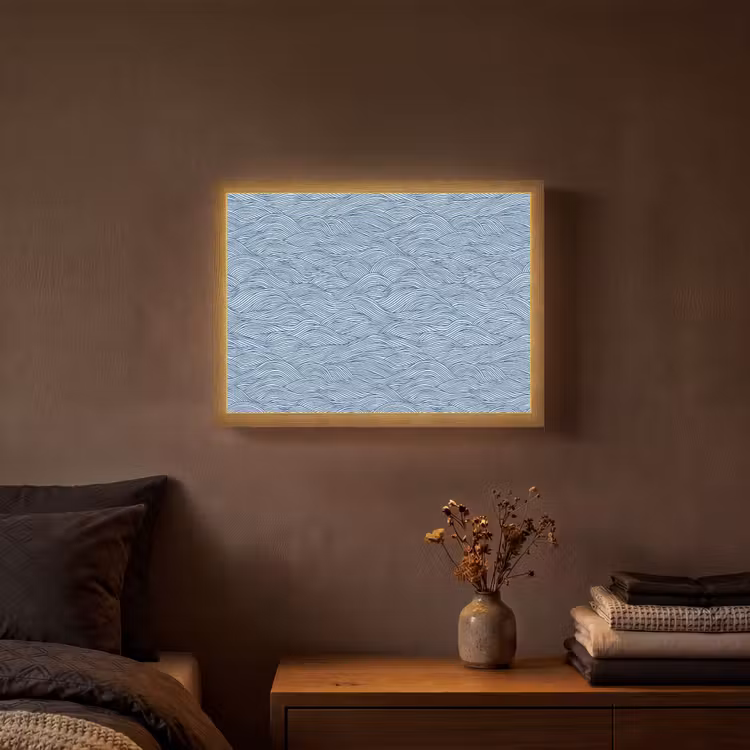 Golven - Ritmisch - Blauw Light Box met batterij (Wandlamp) middel 907 -sfeer4