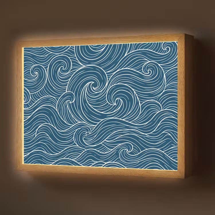 Golven - Spiraal - Water - Abstract - Blauw Light Box met batterij (Wandlamp) middel -z3d_website