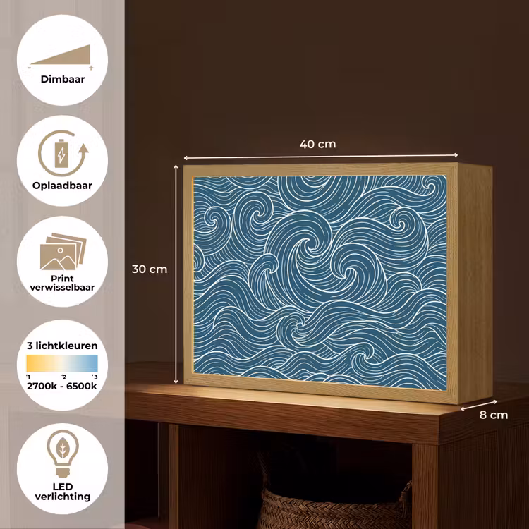 Golven - Spiraal - Water - Abstract - Blauw Light Box met batterij (Wandlamp) middel -USP_websiteoverzichtNL