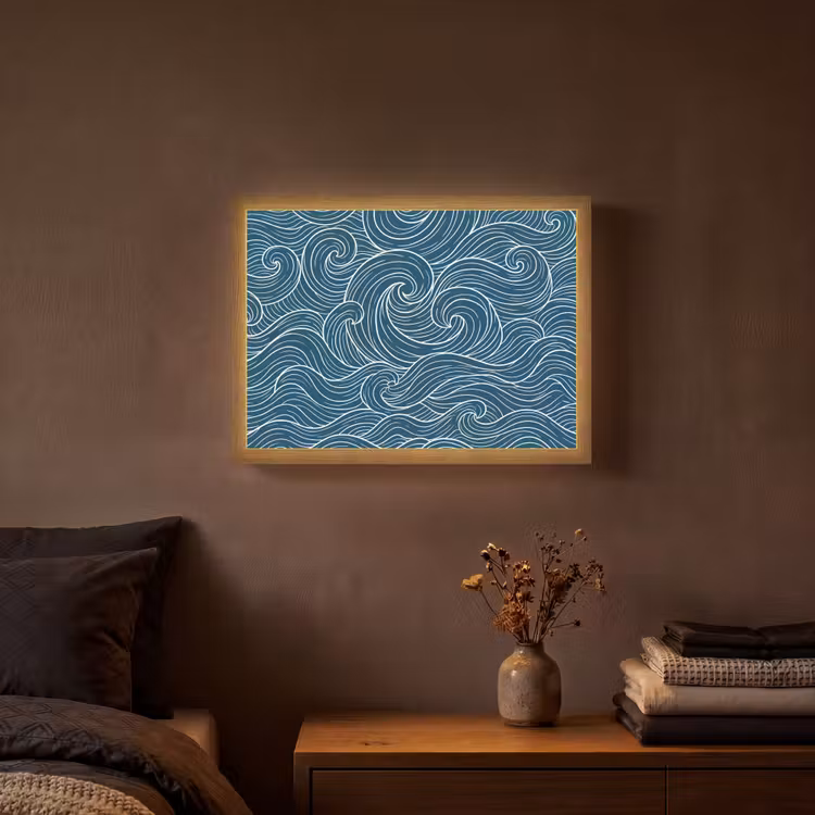 Golven - Spiraal - Water - Abstract - Blauw Light Box met batterij (Wandlamp) middel -sfeer4
