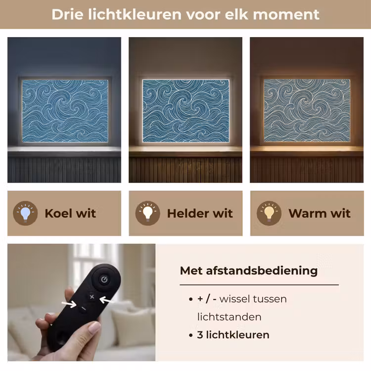 Golven - Spiraal - Water - Abstract - Blauw Light Box met batterij (Wandlamp) middel -USP_lichtkleurNL