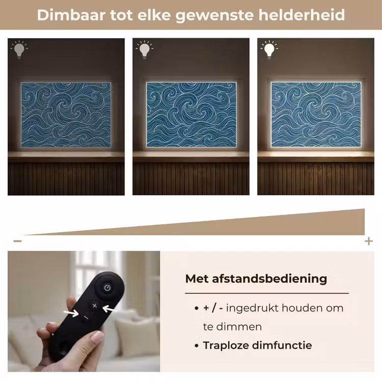Golven - Spiraal - Water - Abstract - Blauw Light Box met batterij (Wandlamp) middel -USP_dimbaarNL