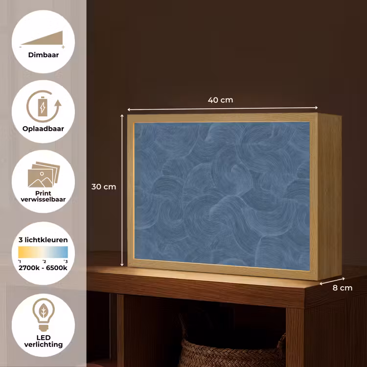 Golven - Textuur - Patroon - Blauw Light Box met batterij (Wandlamp) middel 907 -USP_websiteoverzichtNL