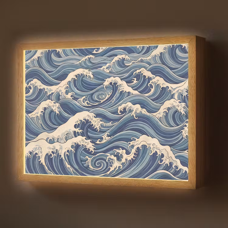 Golven - Zee - Natuur - Abstract - Blauw Light Box met batterij (Wandlamp) middel -z3d_website