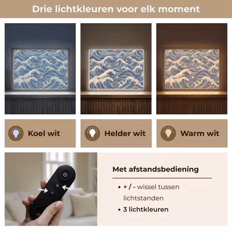 Golven - Zee - Natuur - Abstract - Blauw Light Box met batterij (Wandlamp) middel -USP_lichtkleurNL