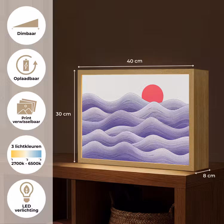 Golven - Zon - Natuur - Abstract - Rood Light Box met batterij (Wandlamp) middel -USP_websiteoverzichtNL