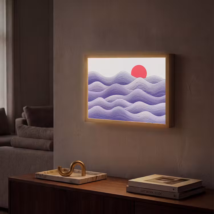 Golven - Zon - Natuur - Abstract - Rood Light Box met batterij (Wandlamp) middel -sfeer1