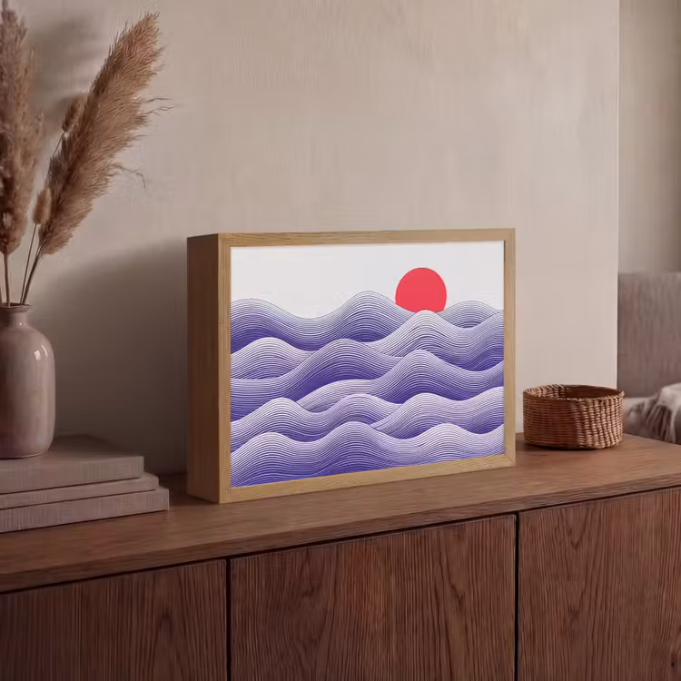 Golven - Zon - Natuur - Abstract - Rood Light Box met batterij (Wandlamp) middel -sfeer2