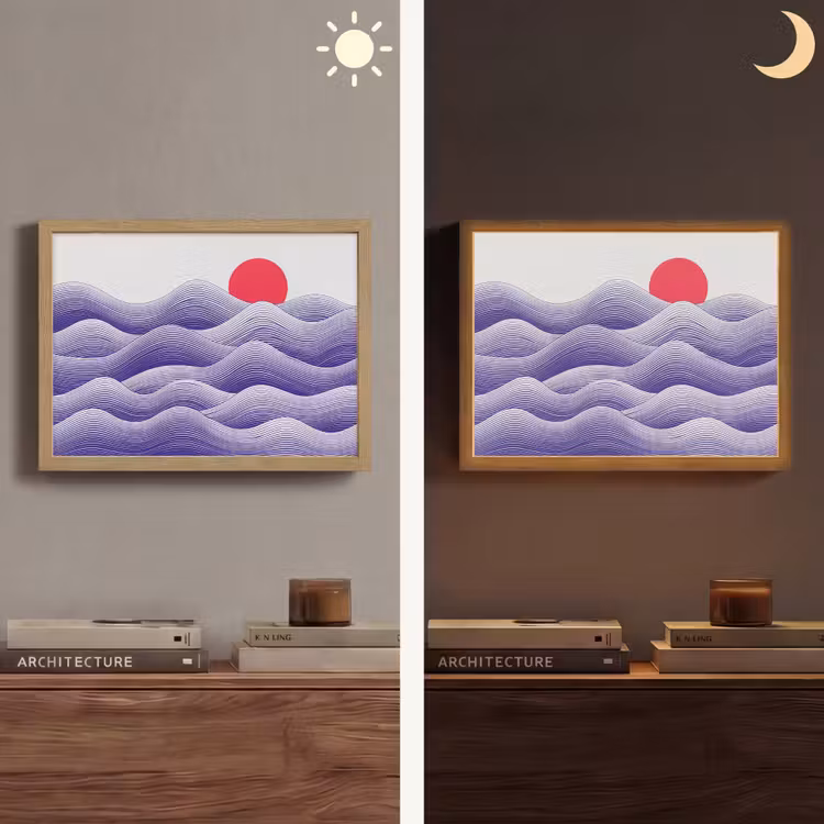 Golven - Zon - Natuur - Abstract - Rood Light Box met batterij (Wandlamp) middel -sfeer3