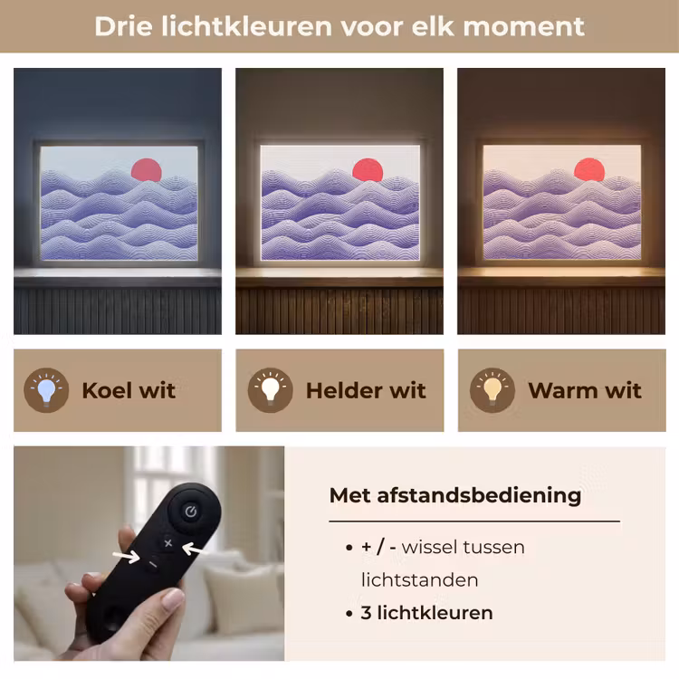Golven - Zon - Natuur - Abstract - Rood Light Box met batterij (Wandlamp) middel -USP_lichtkleurNL