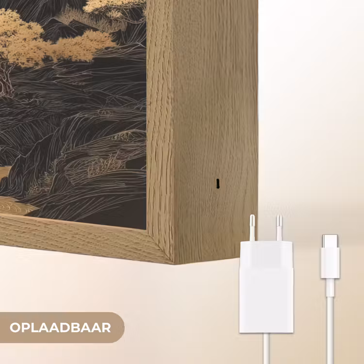 Gouden rivier - Bergen - Maan - Sterrenhemel Light Box met batterij (Wandlamp) middel -USP_websiteoplaadbaarNL