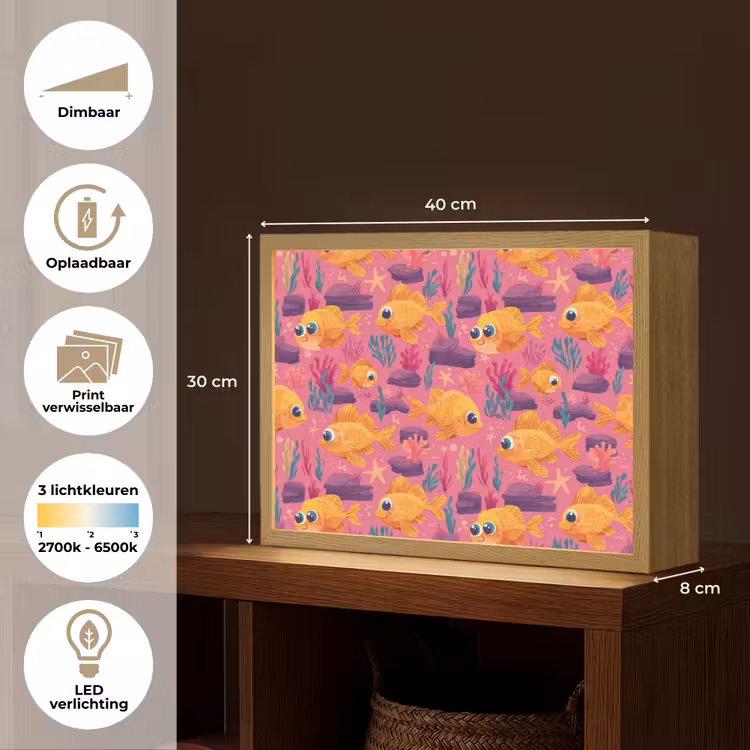 Goudvissen - Koraal - Kleurrijk Light Box met batterij (Wandlamp) middel 907 -USP_websiteoverzichtNL