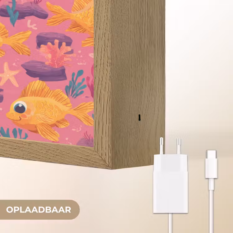 Goudvissen - Koraal - Kleurrijk Light Box met batterij (Wandlamp) middel 907 -USP_websiteoplaadbaarNL