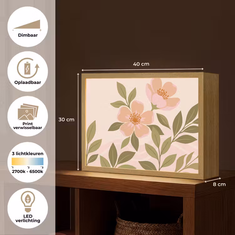 Grafisch - Bloemen - Roze Light Box met batterij (Wandlamp) middel -USP_websiteoverzichtNL