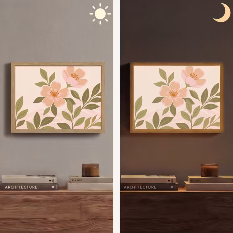 Grafisch - Bloemen - Roze Light Box met batterij (Wandlamp) middel -sfeer3