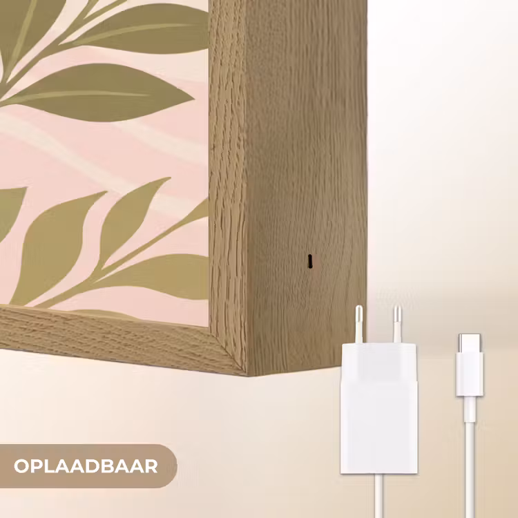 Grafisch - Bloemen - Roze Light Box met batterij (Wandlamp) middel -USP_websiteoplaadbaarNL