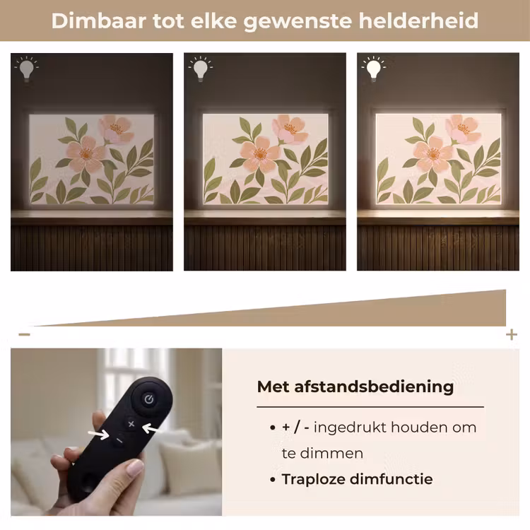 Grafisch - Bloemen - Roze Light Box met batterij (Wandlamp) middel -USP_dimbaarNL