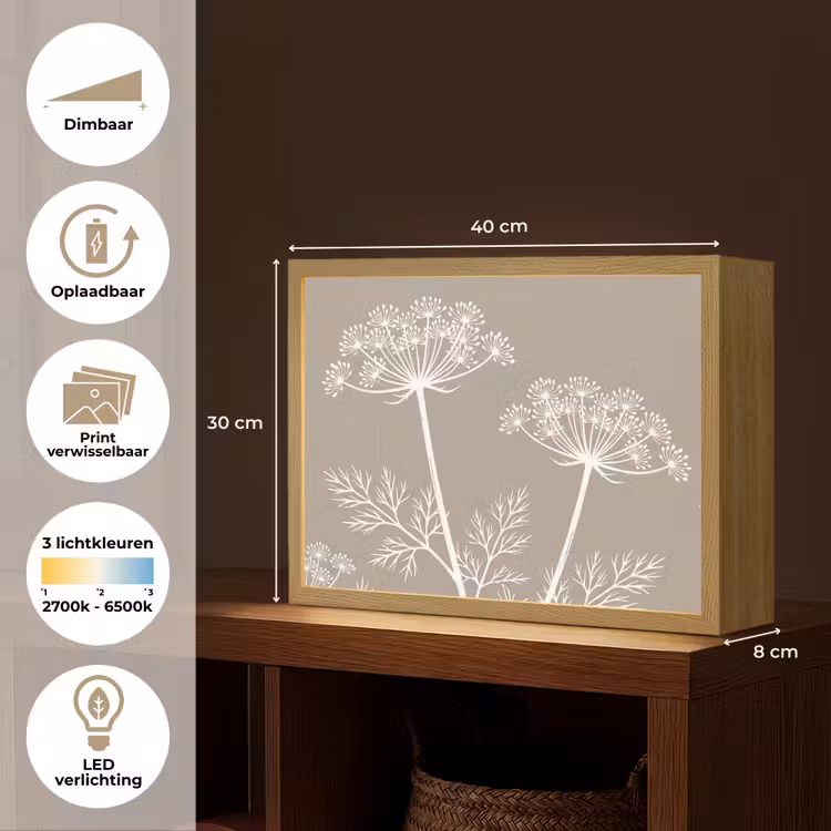 Grafisch - Fluitenkruid - Taupe Light Box met batterij (Wandlamp) middel -USP_websiteoverzichtNL