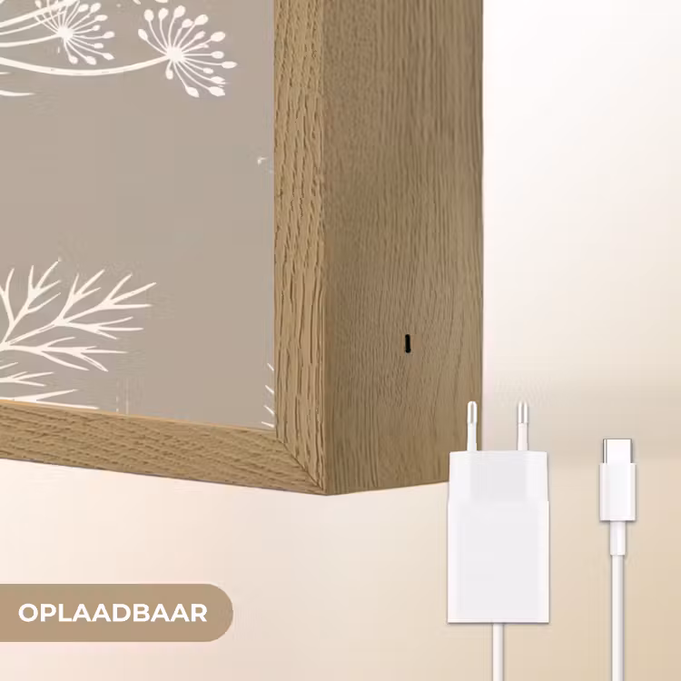 Grafisch - Fluitenkruid - Taupe Light Box met batterij (Wandlamp) middel -USP_websiteoplaadbaarNL