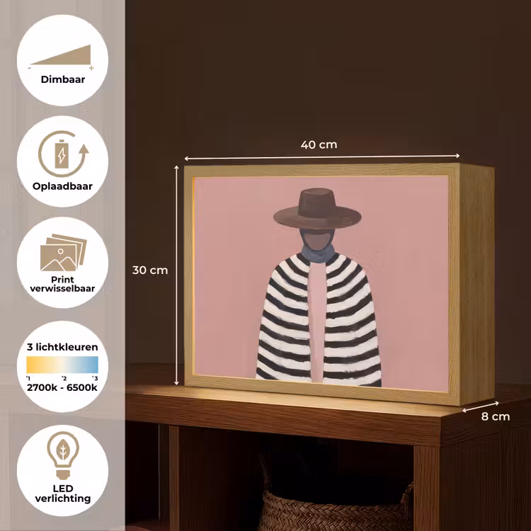 Grafisch - Vrouw - Roze Light Box met batterij (Wandlamp) middel -USP_websiteoverzichtNL