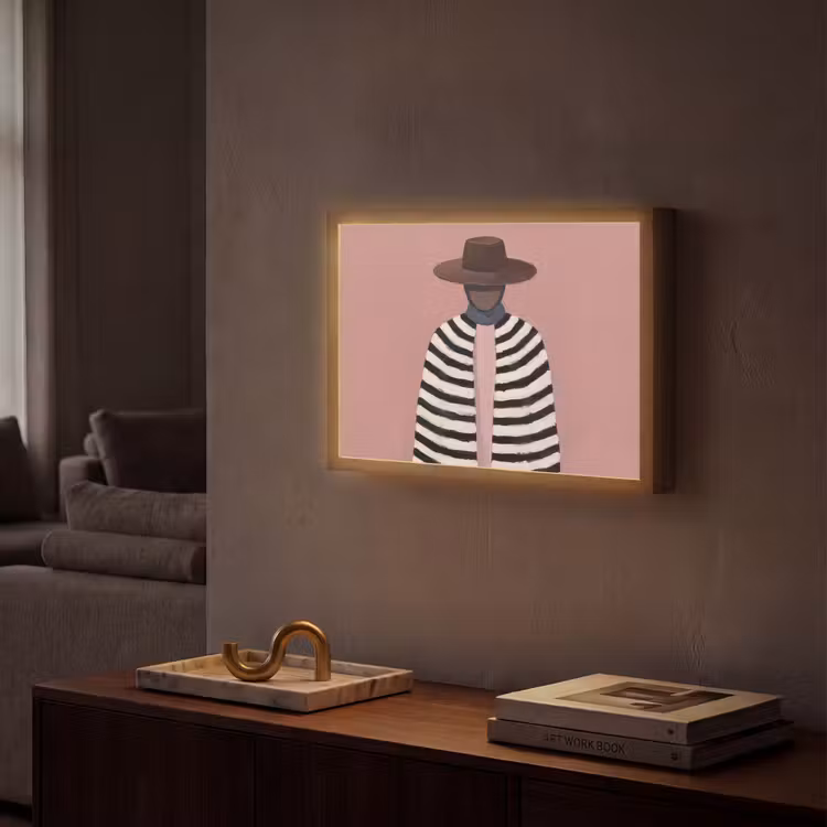 Grafisch - Vrouw - Roze Light Box met batterij (Wandlamp) middel -sfeer1