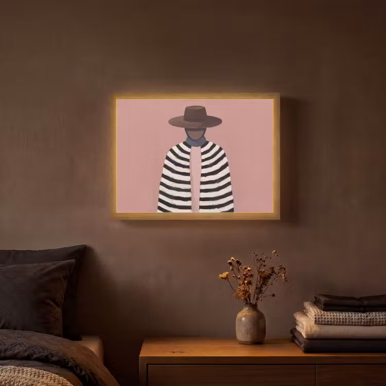 Grafisch - Vrouw - Roze Light Box met batterij (Wandlamp) middel -sfeer4