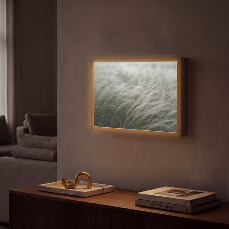 Gras - Wazig - Natuur - Groen - Zacht Light Box met batterij (Wandlamp) middel -sfeer1