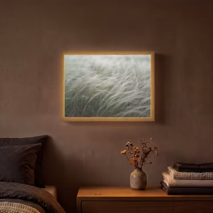 Gras - Wazig - Natuur - Groen - Zacht Light Box met batterij (Wandlamp) middel -sfeer4
