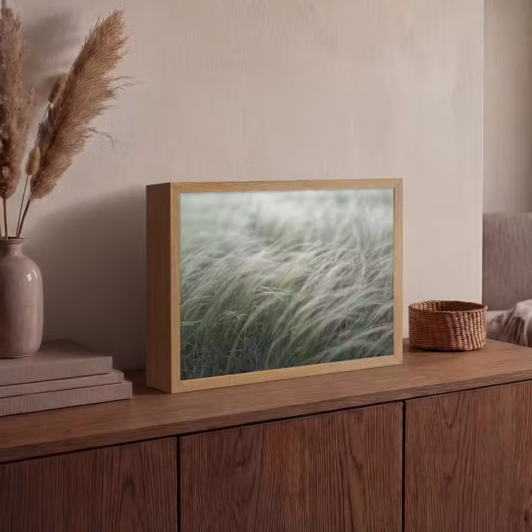 Gras - Wazig - Natuur - Groen - Zacht Light Box met batterij (Wandlamp) middel -sfeer2