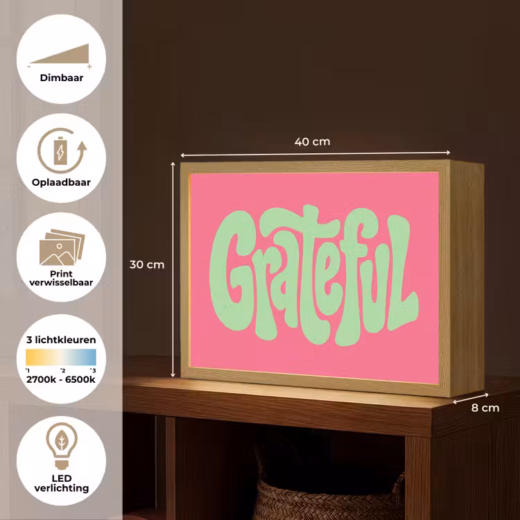 Grateful - Groen - Grafisch - Vloeiend Light Box met batterij (Wandlamp) middel -USP_websiteoverzichtNL
