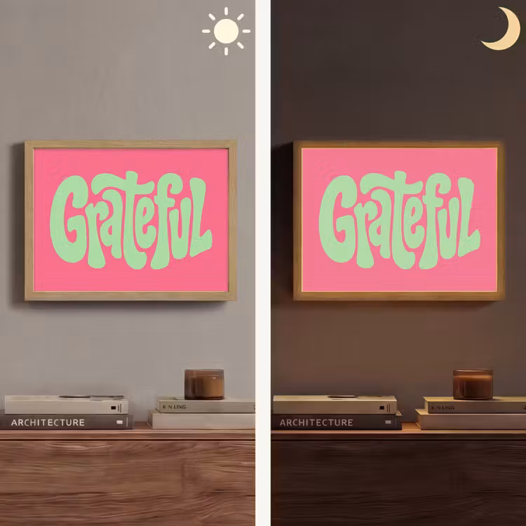 Grateful - Groen - Grafisch - Vloeiend Light Box met batterij (Wandlamp) middel -sfeer3