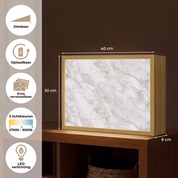 Grijs - Wit - Marmer Light Box met batterij (Wandlamp) middel 907 -USP_websiteoverzichtNL