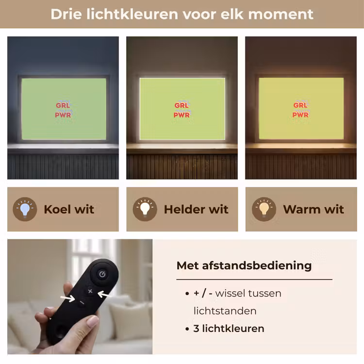 Grl pwr - Groen - Rood - 3D Light Box met batterij (Wandlamp) middel -USP_lichtkleurNL