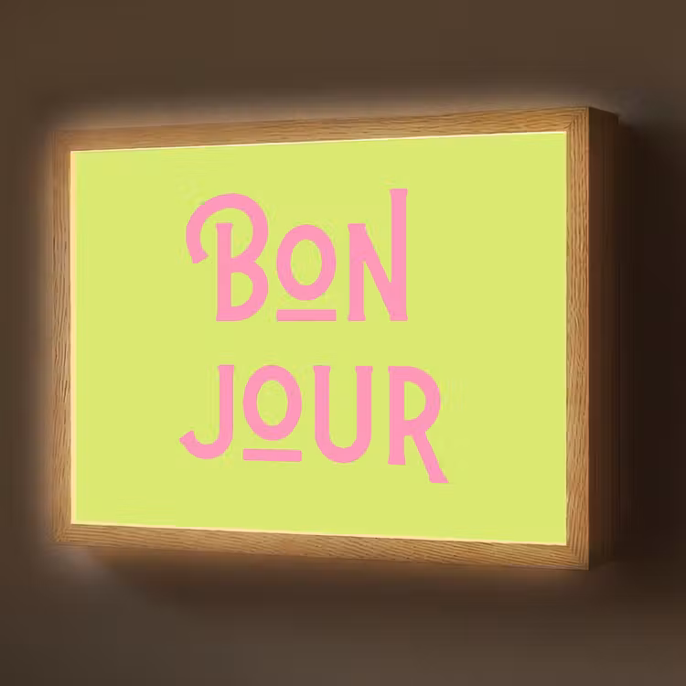Groen - Roze bonjour - art-deco Light Box met batterij (Wandlamp) middel -z3d_website