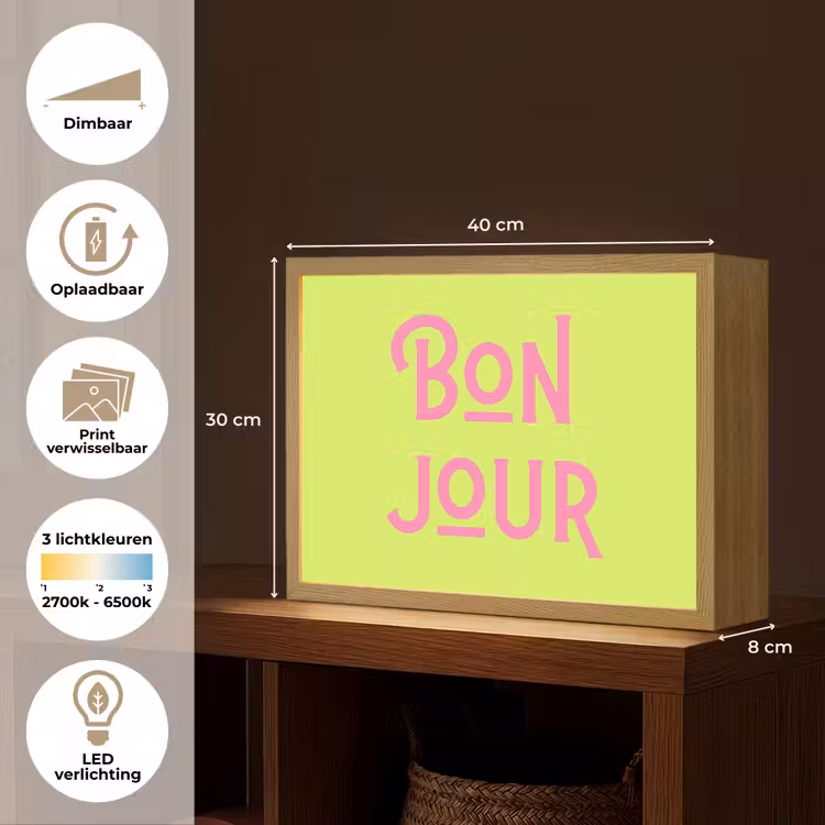 Groen - Roze bonjour - art-deco Light Box met batterij (Wandlamp) middel -USP_websiteoverzichtNL