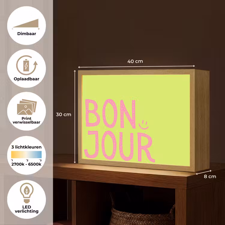 Groen - Smiley - Bonjour - Roze Light Box met batterij (Wandlamp) middel -USP_websiteoverzichtNL