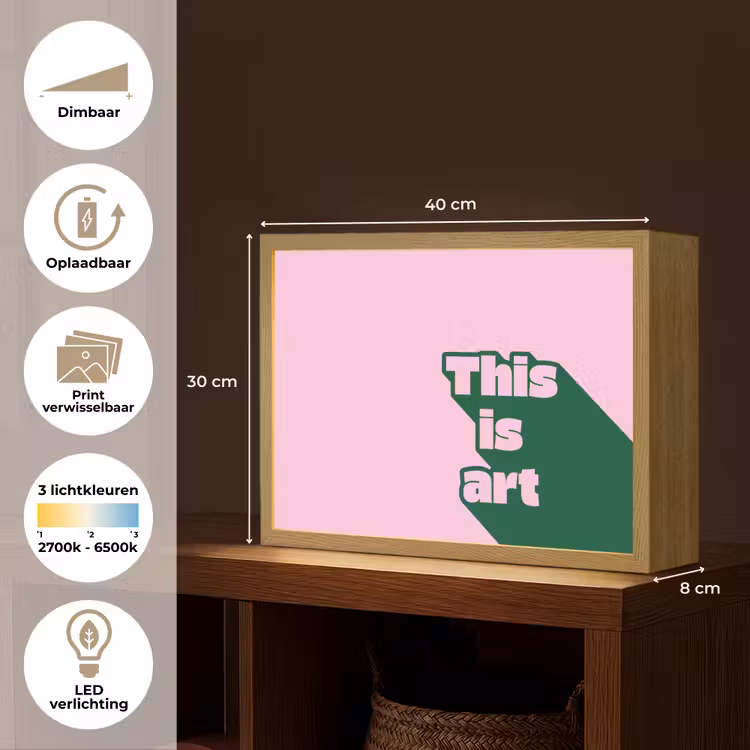 Groen - Teskt - This is art - Roze Light Box met batterij (Wandlamp) middel -USP_websiteoverzichtNL