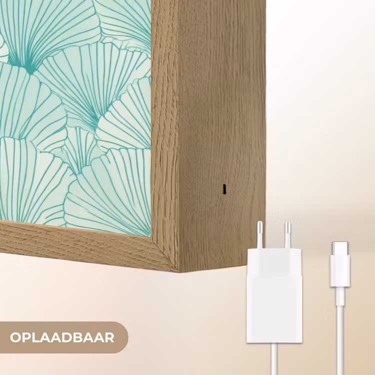 Groen - Wit - Ginko - Getekend - Textuur Light Box met batterij (Wandlamp) middel 907 -USP_websiteoplaadbaarNL