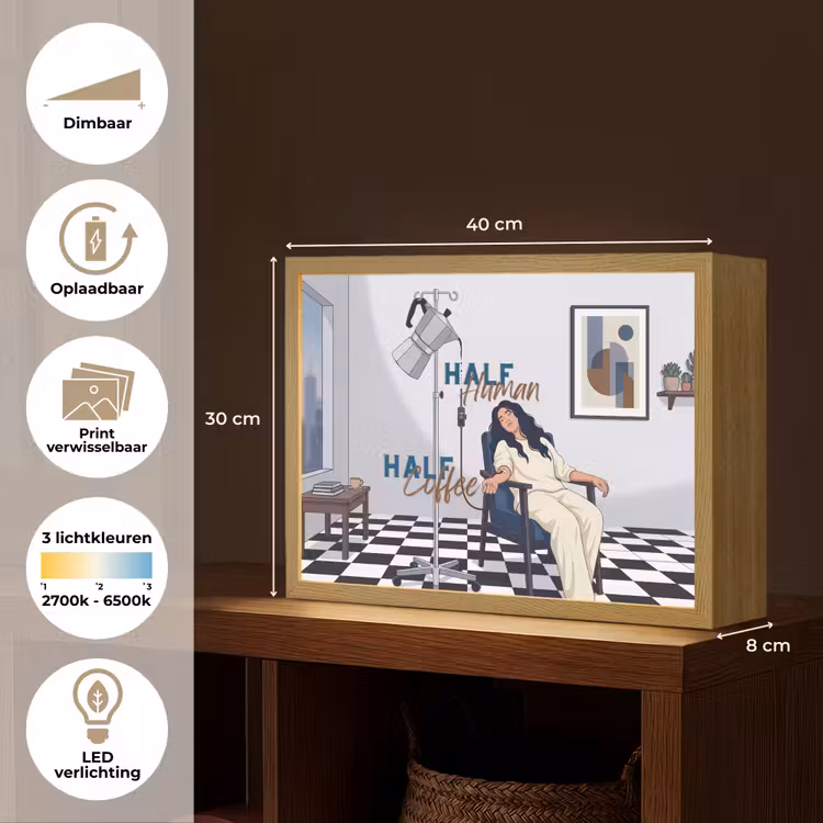 Half human, Half Coffee - Infuus - Koffie Light Box met batterij (Wandlamp) middel -USP_websiteoverzichtNL